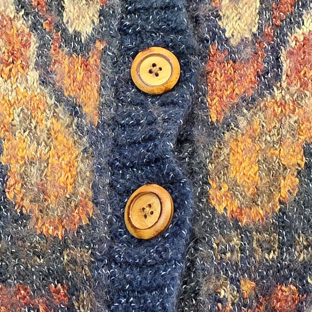 J. Jill Shawl Collar Button Front Patterned Cardigan in Navy, Rust, Gold - Picture 6 of 9